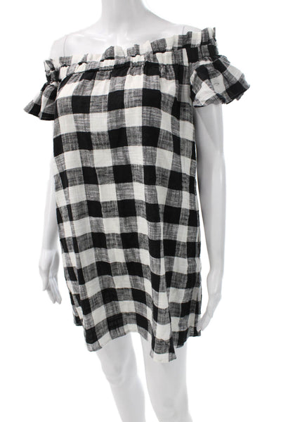Corey Lynn Calter Women Shift Dress Black Gingham Off Shoulder Size PXS