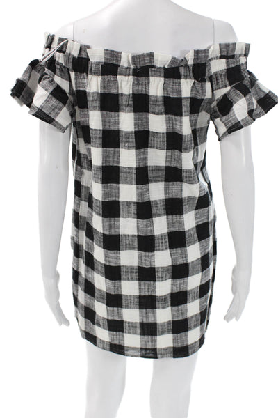 Corey Lynn Calter Women Shift Dress Black Gingham Off Shoulder Size PXS