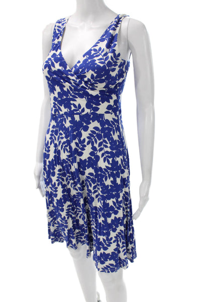 Boden Womens Fit & Flare Blue Floral V-Neck Sleeveless Knee Dress Size 6P