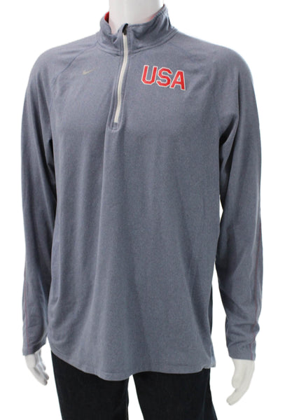 Nike Unisex Adults Pullover Sweatshirt Gray Polyester Zip Mock Neck Size L