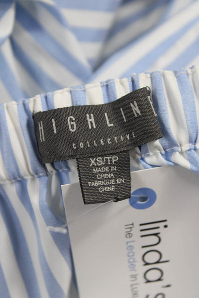 Highline Collective Womens Off Shoulder Striped Blue Blouse Long Sleeve Size XS