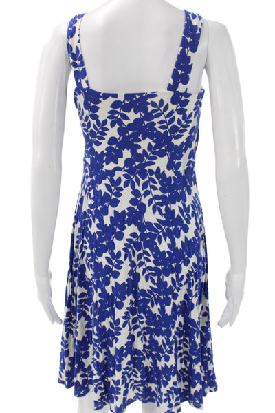 Boden Womens Fit & Flare Blue Floral V-Neck Sleeveless Knee Dress Size 6P
