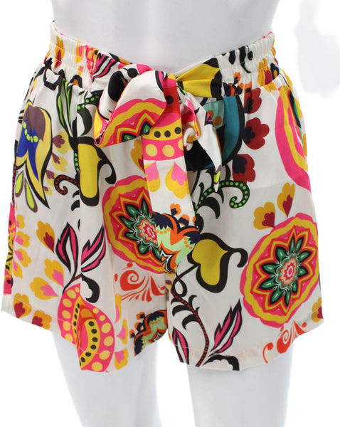Kasia Women Paperbag Floral Multicolor Shorts Polyester Size S