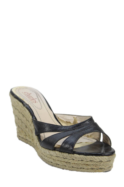 Charles by Charles David Womens Wedge Heel Leather Slide Sandals Black Size 5.5