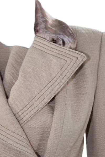 collection PRIVEE Womens Beige Tweed Velvet Basic Jacket Button Size 42