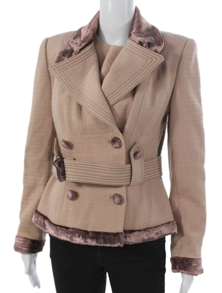 collection PRIVEE Womens Beige Tweed Velvet Basic Jacket Button Size 42