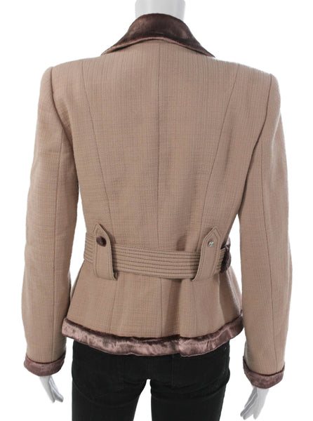 collection PRIVEE Womens Beige Tweed Velvet Basic Jacket Button Size 42