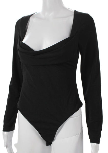 Zara Womens Basic Blouse Black Cowl Neck Long Sleeve Polyester Zip Size S