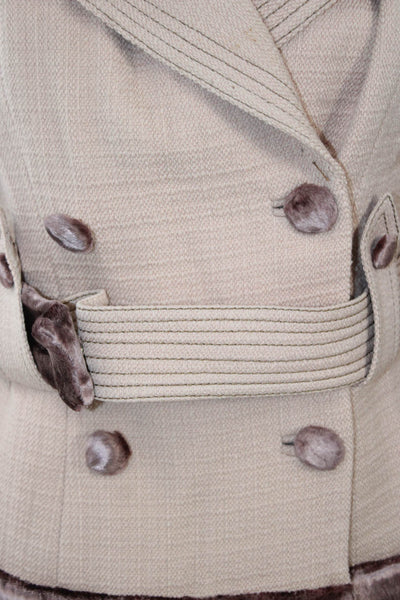 collection PRIVEE Womens Beige Tweed Velvet Basic Jacket Button Size 42