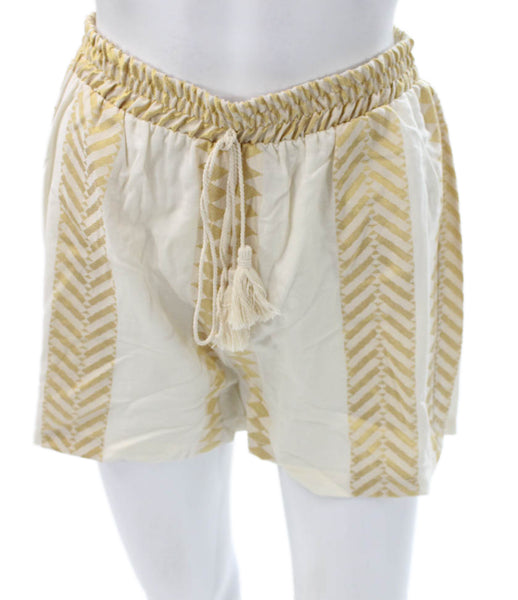 Kasia Women Shorts White Geometric Cotton Drawstring Summer Size S