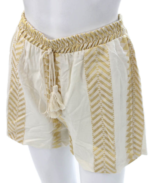 Kasia Women Shorts White Geometric Cotton Drawstring Summer Size S