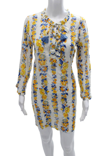 J Crew Womens Mid Length Floral Striped White Dress Size S