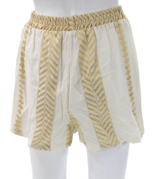 Kasia Women Shorts White Geometric Cotton Drawstring Summer Size S