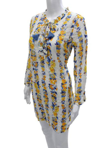 J Crew Womens Mid Length Floral Striped White Dress Size S