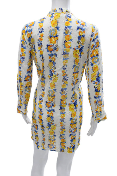 J Crew Womens Mid Length Floral Striped White Dress Size S
