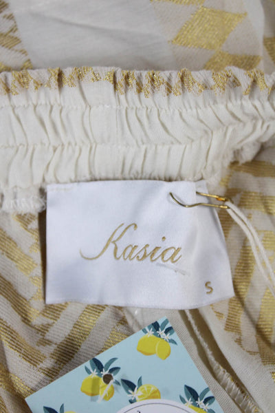Kasia Women Shorts White Geometric Cotton Drawstring Summer Size S