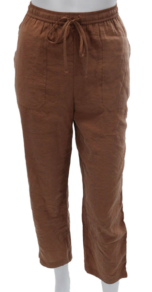 Zara Womens Cropped Brown Modal Pants Drawstring Inseam 26 Size S