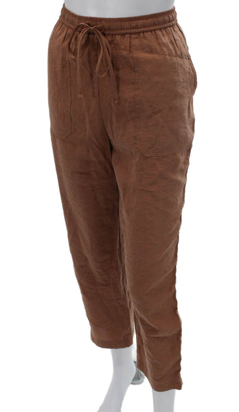 Zara Womens Cropped Brown Modal Pants Drawstring Inseam 26 Size S
