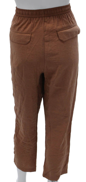 Zara Womens Cropped Brown Modal Pants Drawstring Inseam 26 Size S