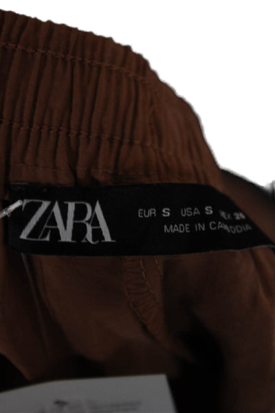 Zara Womens Cropped Brown Modal Pants Drawstring Inseam 26 Size S