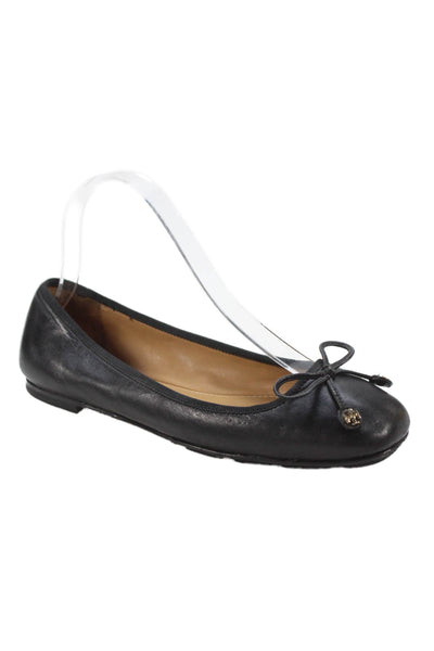 Tory Burch Womens Leather Square Toe Ballet Flat Black Size 5