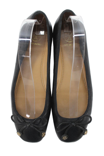 Tory Burch Womens Leather Square Toe Ballet Flat Black Size 5