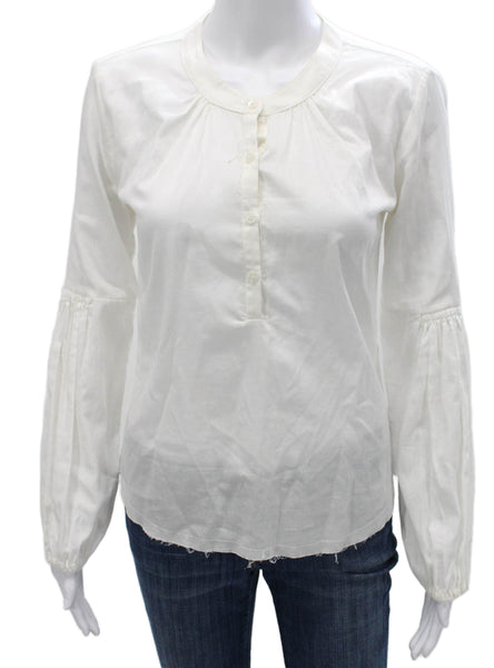 Pharaoh Women Basic White Cotton Henley Long Sleeve Blouse Size 0
