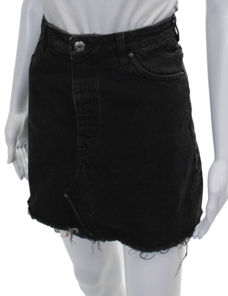 IRO Jeans Women Black Cotton Mini Skirt Short Button Closure Size 40