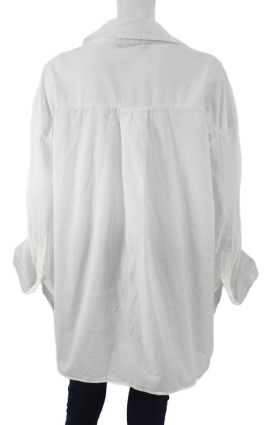 Zara Women Basic White Cotton Collared Button-Up Blouse Long Sleeve Size S