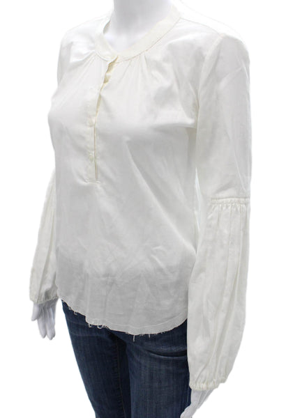 Pharaoh Women Basic White Cotton Henley Long Sleeve Blouse Size 0
