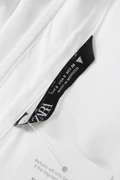 Zara Women Basic White Cotton Collared Button-Up Blouse Long Sleeve Size S