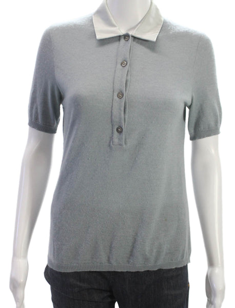 Bill Blass Women Cashmere Collared Short Sleeve Polo Gray Size L