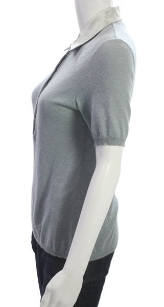 Bill Blass Women Cashmere Collared Short Sleeve Polo Gray Size L