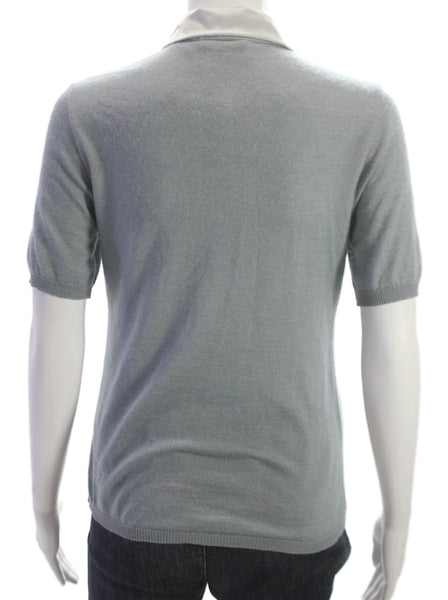 Bill Blass Women Cashmere Collared Short Sleeve Polo Gray Size L