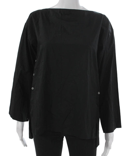 J Crew Women Boat Neck Long Sleeve Tunic Blouse Black Size 2XS