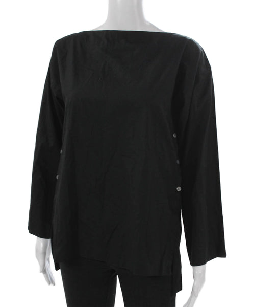 J Crew Women Boat Neck Long Sleeve Tunic Blouse Black Size 2XS