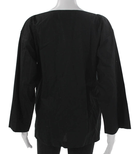 J Crew Women Boat Neck Long Sleeve Tunic Blouse Black Size 2XS