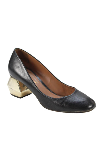 Emporio Armani Womens Leather Slip On Heels Black Size 36.5 6.5