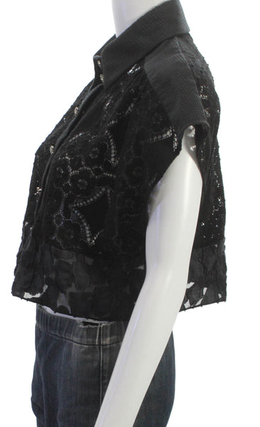 Emanuel Ungaro Womens Cropped Lace Floral Blouse Black Sleeveless Size S