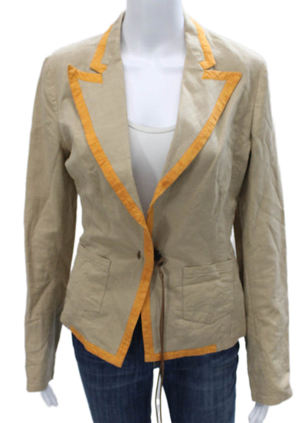 Dries Van Noten Womens Beige Linen Basic Jacket Button Long Sleeve Size 36