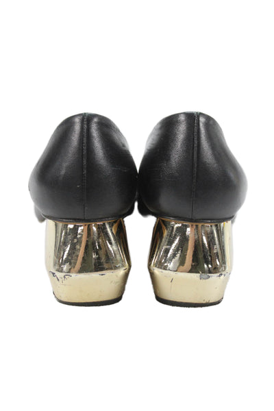 Emporio Armani Womens Leather Slip On Heels Black Size 36.5 6.5