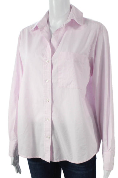 Zara Women Basic Collared Cotton Button-Up Long Sleeve Pink Size XS