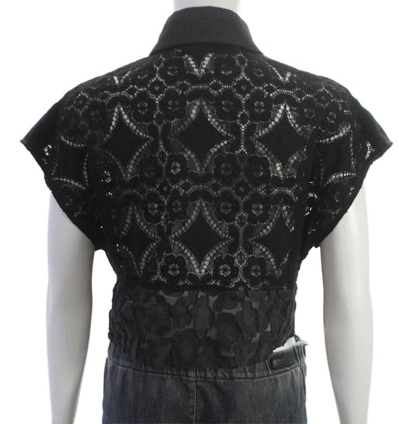 Emanuel Ungaro Womens Cropped Lace Floral Blouse Black Sleeveless Size S