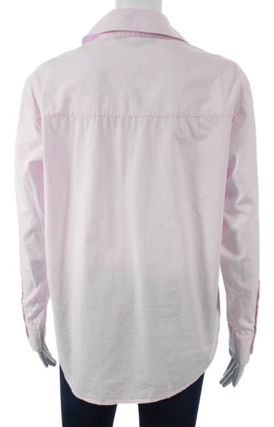 Zara Women Basic Collared Cotton Button-Up Long Sleeve Pink Size XS