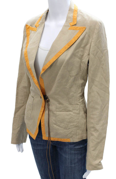 Dries Van Noten Womens Beige Linen Basic Jacket Button Long Sleeve Size 36