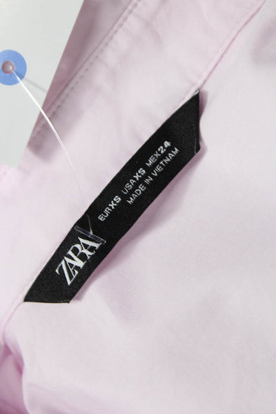 Zara Women Basic Collared Cotton Button-Up Long Sleeve Pink Size XS