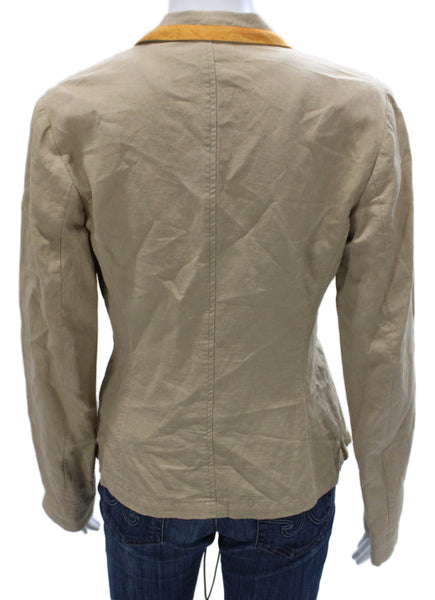 Dries Van Noten Womens Beige Linen Basic Jacket Button Long Sleeve Size 36