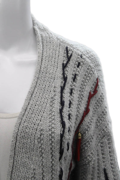 Anja Rock Women Cardigan Sweater Gray V-Neck Geometric Long Sleeve Size S