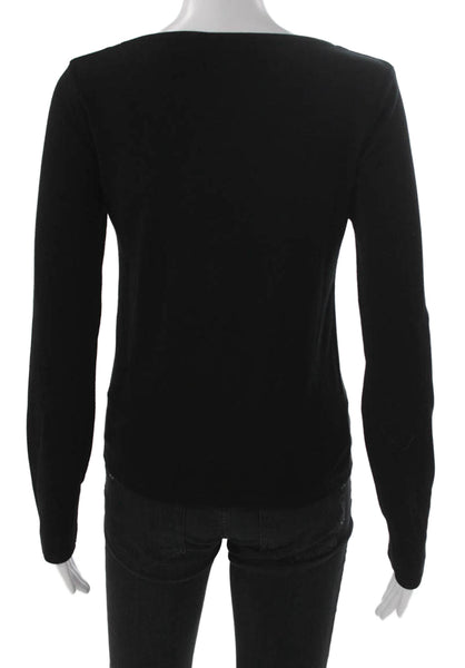 Zara Women Black Basic T-Shirt Acrylic Square Neck Long Sleeve Size L