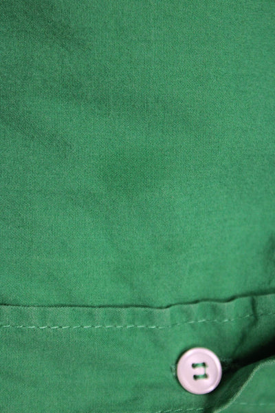 Zara Women Basic Collared Cotton Button-Up Long Sleeve Green Top Size S